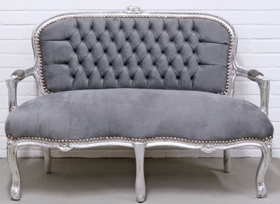 Casa Padrino Barock Kinder Sitzbank im Antik Stil, Grau und Silber, 90 x 38 x H. 67 cm, handgefertigt aus Massivholz