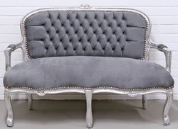 Casa Padrino Banc pour enfants baroque style antique, Gris et Argent, 90 x 38 x H. 67 cm, Bois massif fait main Casa Padrino Banc pour enfants baroque style antique, Gris et Argent, 90 x 38 x H. 67 cm, Bois massif fait main