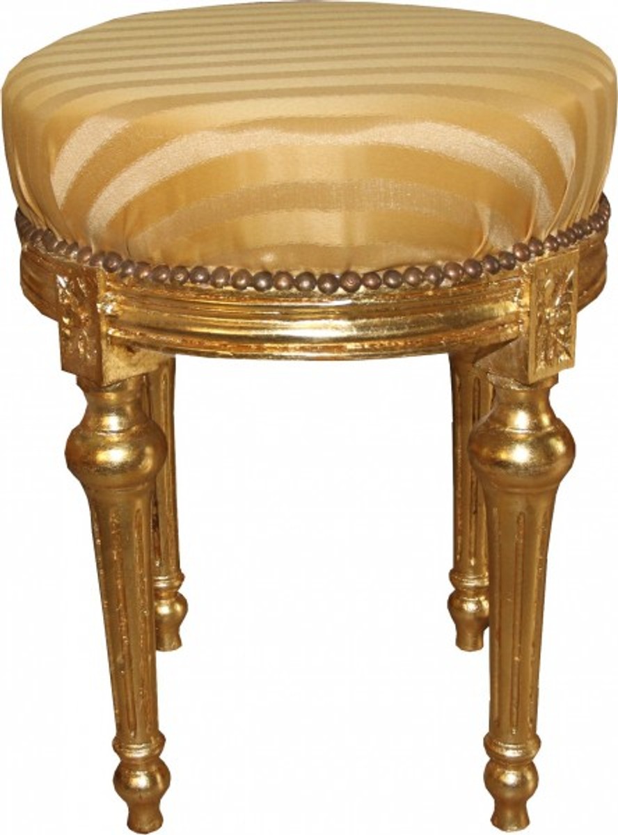 Casa Padrino barroco Stool - Taburete redondo rayas crema de oro / oro Mod2 - taburetes muebles barrocos Casa Padrino barroco Stool - Taburete redondo rayas crema de oro / oro Mod2 - taburetes muebles barrocos