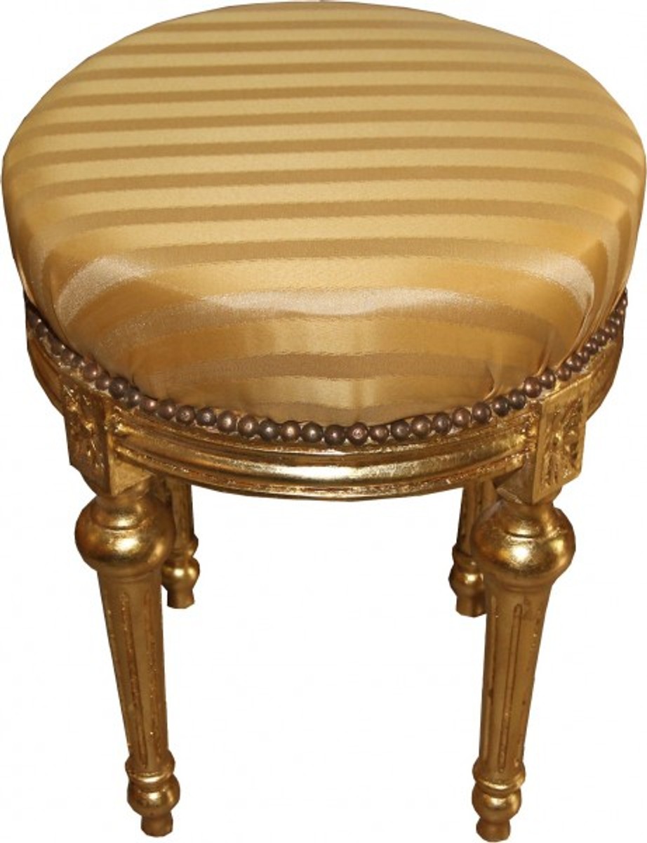 Casa Padrino barroco Stool - Taburete redondo rayas crema de oro / oro Mod2 - taburetes muebles barrocos Casa Padrino barroco Stool - Taburete redondo rayas crema de oro / oro Mod2 - taburetes muebles barrocos