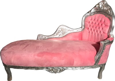 Casa Padrino Baroque Chaise Longue Pink / Silver - Furniture Lounger Recamiere Living Room Casa Padrino Baroque Chaise Longue Pink / Silver - Furniture Lounger Recamiere Living Room