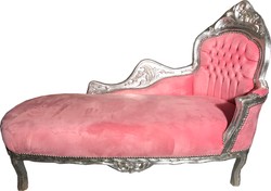 Chaise Longue Baroque Casa Padrino Rose / Argent - Salon Lounger Recamiere