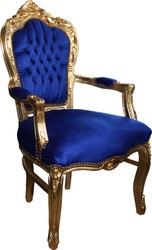 Chaise de salle à manger baroque Casa Padrino, bleu / doré avec accoudoirs - Chaise - Chaise baroque - Mobilier