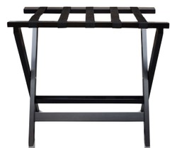 Casa Padrino Portaequipajes de lujo plegable en madera de haya y piel sintética negro 70 x 41 x H. 61 cm