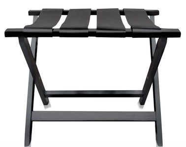 Casa Padrino Luxus Kofferständer Gepäckablage aus Buchenholz und Kunstleder in Schwarz 70 x 50 x H. 59 cm