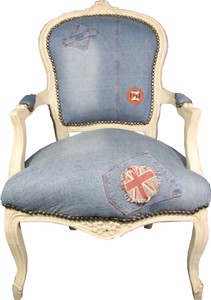 Casa Padrino Baroque Salon Chair Jeans Look / Cream Mod2 - Limited Edition Casa Padrino Baroque Salon Chair Jeans Look / Cream Mod2 - Limited Edition