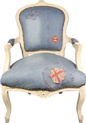 Casa Padrino Baroque Salon Chaise Denim Look / Cream Mod 2 - Edition Limitée Casa Padrino Baroque Salon Chaise Denim Look / Cream Mod 2 - Edition Limitée