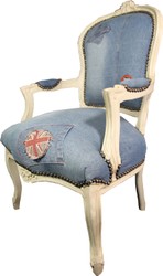 Casa Padrino Baroque Salon Chaise Denim Look / Cream Mod 2 - Edition Limitée Casa Padrino Baroque Salon Chaise Denim Look / Cream Mod 2 - Edition Limitée