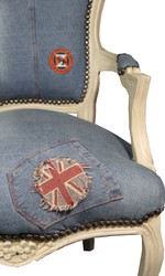 Casa Padrino Baroque Salon Chaise Denim Look / Cream Mod 2 - Edition Limitée Casa Padrino Baroque Salon Chaise Denim Look / Cream Mod 2 - Edition Limitée