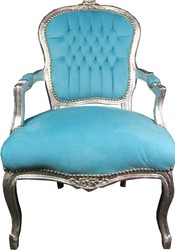 Casa Padrino Chaise de Salon Baroque Style Antique, Bleu Clair / Argent, 93 x 60 x 50 cm Casa Padrino Chaise de Salon Baroque Style Antique, Bleu Clair / Argent, 93 x 60 x 50 cm