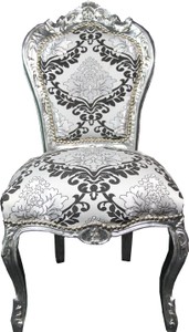 Casa Padrino Baroque Dining Chair Silver Black Pattern / Silver without Armrests - Antique Furniture Casa Padrino Baroque Dining Chair Silver Black Pattern / Silver without Armrests - Antique Furniture