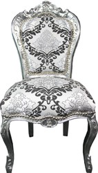 Casa Padrino Baroque Dining Chair Silver Black Pattern / Silver without Armrests - Antique Furniture Casa Padrino Baroque Dining Chair Silver Black Pattern / Silver without Armrests - Antique Furniture