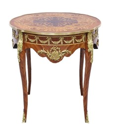 Casa Padrino Baroque Side Table Mahogany Incrustado / Oro H78 x 76 cm - Louis XVI Antique Style Table - Muebles Casa Padrino Baroque Side Table Mahogany Incrustado / Oro H78 x 76 cm - Louis XVI Antique Style Table - Muebles