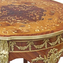 Casa Padrino Baroque Side Table Mahogany Incrustado / Oro H78 x 76 cm - Louis XVI Antique Style Table - Muebles Casa Padrino Baroque Side Table Mahogany Incrustado / Oro H78 x 76 cm - Louis XVI Antique Style Table - Muebles