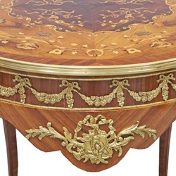 Casa Padrino Baroque Side Table Mahogany Incrustado / Oro H78 x 76 cm - Louis XVI Antique Style Table - Muebles Casa Padrino Baroque Side Table Mahogany Incrustado / Oro H78 x 76 cm - Louis XVI Antique Style Table - Muebles