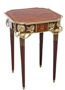 Casa Padrino Baroque Side Table Mahogany Incrustado / Gold H75 x 50 cm - Louis XVI Antique Style Table - Muebles