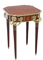 Casa Padrino Baroque Side Table Mahogany Incrustado / Gold H75 x 50 cm - Louis XVI Antique Style Table - Muebles