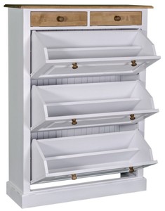Casa Padrino Landhausstil Schuhschrank im Antik Stil Weiß / Naturfarben 103 x 35 x H. 140 cm