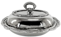 Casa Padrino Cuenco Art Nouveau con Tapa Plata 21 x 17 x A. 10 cm - Bandeja de Servir con Tapa - Accesorios de Restaurante - Accesorios Gastronomía - Accesorios de Comedor Barroco y Art Nouveau
