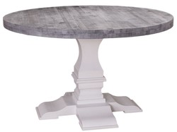 Casa Padrino Mesa de comedor estilo rústico redonda Negro / Blanco Ø 130 x H. 78 cm - Mesa de madera maciza