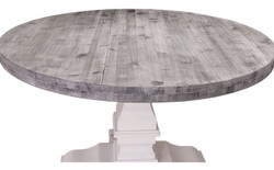 Casa Padrino Mesa de comedor estilo rústico redonda Negro / Blanco Ø 130 x H. 78 cm - Mesa de madera maciza