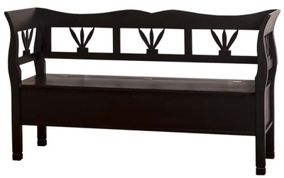 Casa Padrino Banc de jardin style maison de campagne avec rangement bois noir 163 x 48 x H. 92 cm