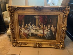 Casa Padrino Barock Ölgemälde Hochzeitsfeier Mehrfarbig / Gold - Handgemaltes Antik Stil Gemälde mit Prunk Rahmen - Wand Deko im Barockstil - Barock Deko Accessoires