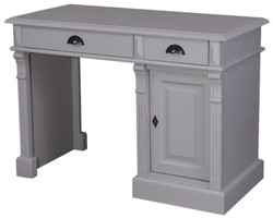Casa Padrino Bureau Style Maison de Campagne avec 2 Tiroirs et Porte Gris 110 x 55 x H. 78 cm - Meuble de Bureau en Pin Massif