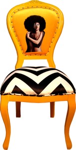 Casa Padrino Barock Luxus Stuhl Gelb Orange Schwarz Weiß Streifen Black & White - Luxury Chair Baroque Casa Padrino Barock Luxus Stuhl Gelb Orange Schwarz Weiß Streifen Black & White - Luxury Chair Baroque