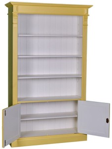 Casa Padrino Landhausstil Bücherschrank in Gelb und Weiß, Massivholz, 119 x 39 x H. 197 cm