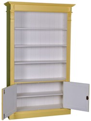 Casa Padrino Libreria stile rustico giallo e bianco, legno massello, 119 x 39 x H. 197 cm