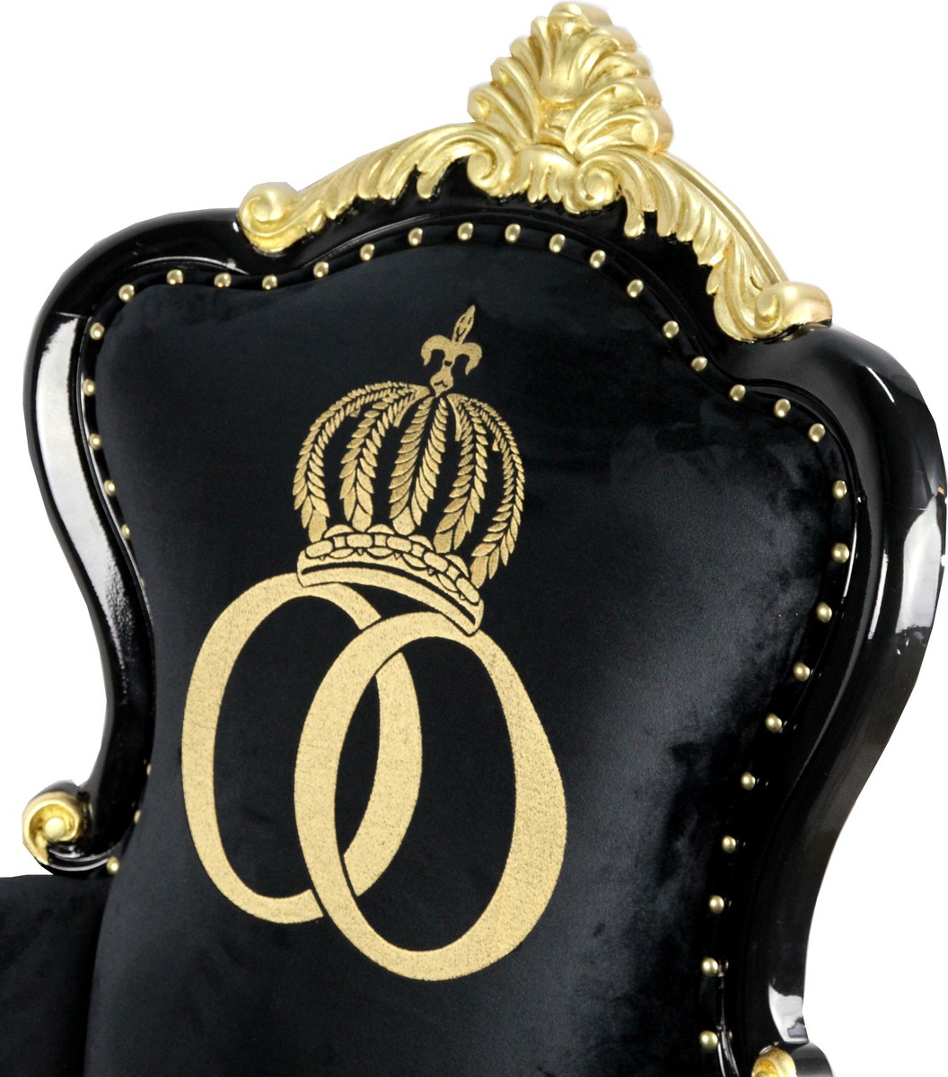 Pompöös di Casa Padrino lusso poltrona barocca Bergere nero / oro con corona d'oro - Poltrona Pompööser barocco progettato da Harald Glööckler Pompöös di Casa Padrino lusso poltrona barocca Bergere nero / oro con corona d'oro - Poltrona Pompööser barocco progettato da Harald Glööckler
