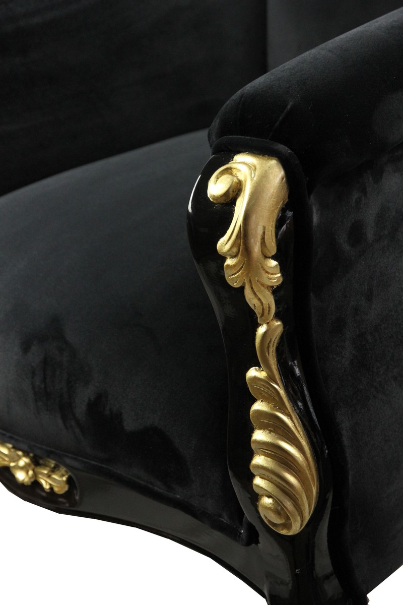 Pompöös di Casa Padrino lusso poltrona barocca Bergere nero / oro con corona d'oro - Poltrona Pompööser barocco progettato da Harald Glööckler Pompöös di Casa Padrino lusso poltrona barocca Bergere nero / oro con corona d'oro - Poltrona Pompööser barocco progettato da Harald Glööckler