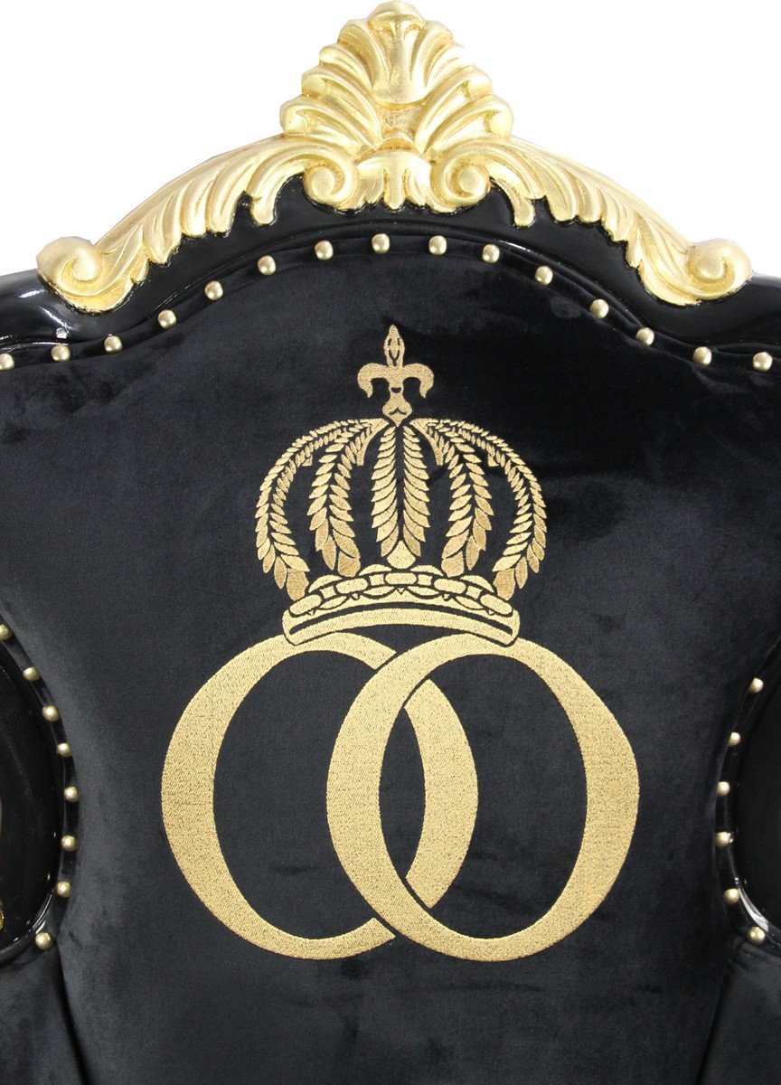 Pompöös di Casa Padrino lusso poltrona barocca Bergere nero / oro con corona d'oro - Poltrona Pompööser barocco progettato da Harald Glööckler Pompöös di Casa Padrino lusso poltrona barocca Bergere nero / oro con corona d'oro - Poltrona Pompööser barocco progettato da Harald Glööckler