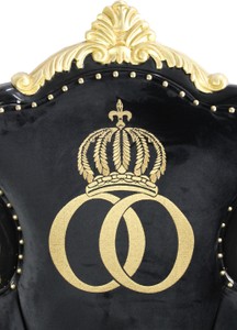 Pompöös by Casa Padrino Luxus Barock Sessel Bergere Schwarz / Gold mit Goldkrone - Pompööser Barock Sessel designed by Harald Glööckler