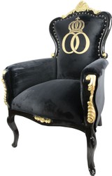 Pompöös di Casa Padrino lusso poltrona barocca Bergere nero / oro con corona d'oro - Poltrona Pompööser barocco progettato da Harald Glööckler Pompöös di Casa Padrino lusso poltrona barocca Bergere nero / oro con corona d'oro - Poltrona Pompööser barocco progettato da Harald Glööckler