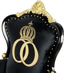 Pompöös di Casa Padrino lusso poltrona barocca Bergere nero / oro con corona d'oro - Poltrona Pompööser barocco progettato da Harald Glööckler Pompöös di Casa Padrino lusso poltrona barocca Bergere nero / oro con corona d'oro - Poltrona Pompööser barocco progettato da Harald Glööckler