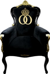 Pompöös di Casa Padrino lusso poltrona barocca Bergere nero / oro con corona d'oro - Poltrona Pompööser barocco progettato da Harald Glööckler Pompöös di Casa Padrino lusso poltrona barocca Bergere nero / oro con corona d'oro - Poltrona Pompööser barocco progettato da Harald Glööckler