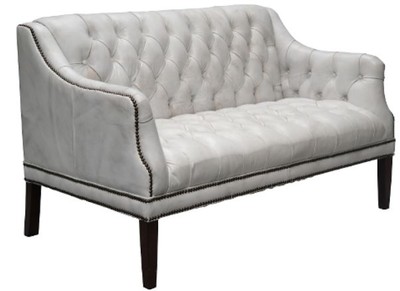 Casa Padrino Luxus Echtleder 2er Sofa Chesterfield Stil Vintage Weiß / Schwarz 135 x 79 x H. 84 cm