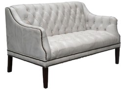Casa Padrino Sofá de lujo de 2 plazas en cuero auténtico estilo Chesterfield Vintage Blanco / Negro 135 x 79 x H. 84 cm