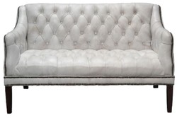 Casa Padrino Sofá de lujo de 2 plazas en cuero auténtico estilo Chesterfield Vintage Blanco / Negro 135 x 79 x H. 84 cm