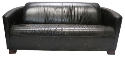 Casa Padrino Sofá 3 plazas de lujo en cuero auténtico estilo inglés, Negro Vintage, 165 x 85 x H. 69 cm