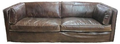 Casa Padrino Sofá de cuero auténtico estilo inglés vintage marrón oscuro 225 x 99 x H. 73 cm