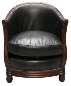 Casa Padrino Luxus Sessel im englischen Stil Schwarz / Dunkelbraun 65 x 74 x H. 74 cm - Echtleder Wohnzimmermöbel