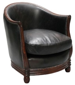 Casa Padrino Luxury Armchair in English Style Black / Dark Brown 65 x 74 x H. 74 cm - Genuine Leather Living Room Furniture