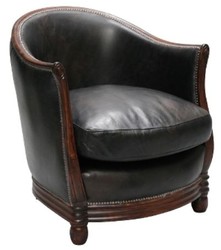 Casa Padrino Luxury Armchair in English Style Black / Dark Brown 65 x 74 x H. 74 cm - Genuine Leather Living Room Furniture
