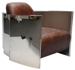 Casa Padrino Luxury Club Armchair in English Style, Genuine Leather Vintage Brown / Silver 68 x 89 x H. 73 cm