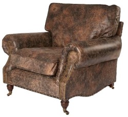 Casa Padrino Sillón de lujo en cuero genuino estilo inglés Marrón Vintage 106 x 105 x H. 93 cm