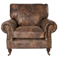 Casa Padrino Sillón de lujo en cuero genuino estilo inglés Marrón Vintage 106 x 105 x H. 93 cm
