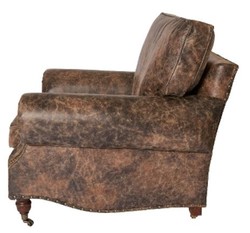 Casa Padrino Sillón de lujo en cuero genuino estilo inglés Marrón Vintage 106 x 105 x H. 93 cm